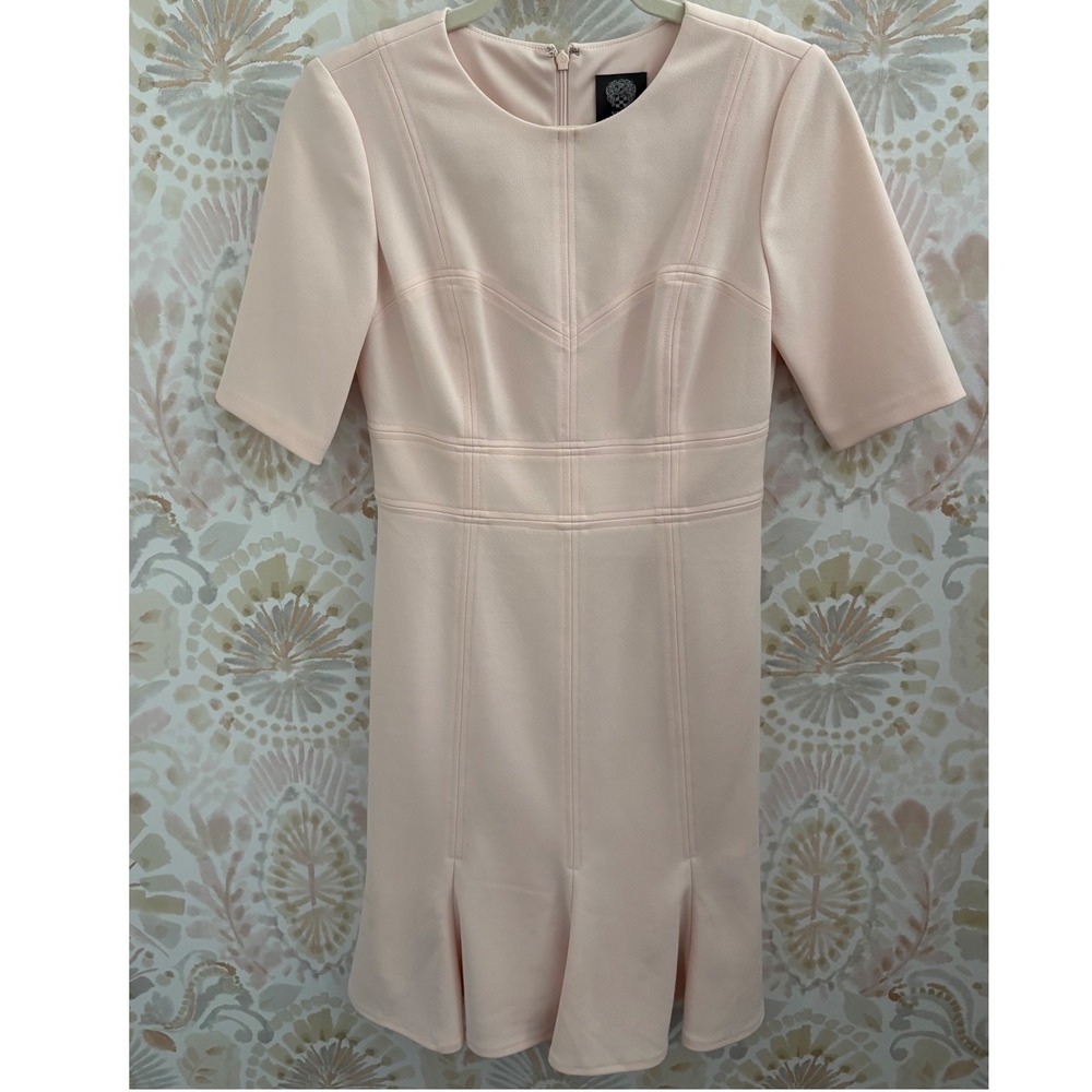 Vince Camuto Womens Pink Short Sleeve Fit Flare Flounce Hem Dress | Size 2
